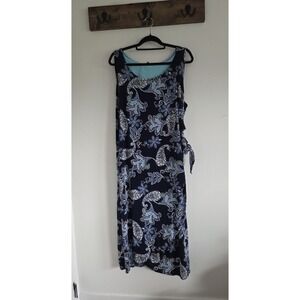Robbie Bee Faux Wrap Maxi Blue  Dress Blue Green Paisley  Textured print  2X